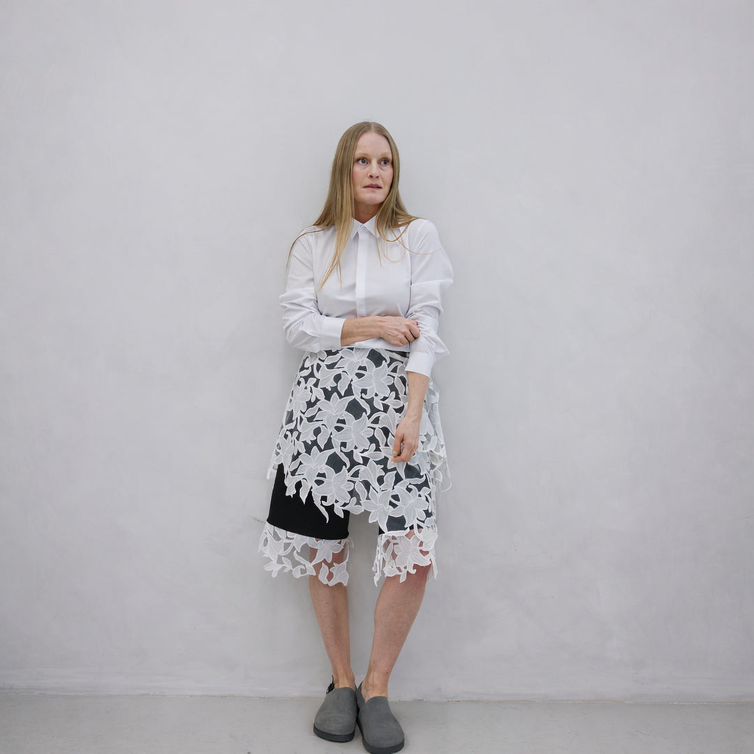 White Floral 3D Lace Wrap Tie Apron Skirt
