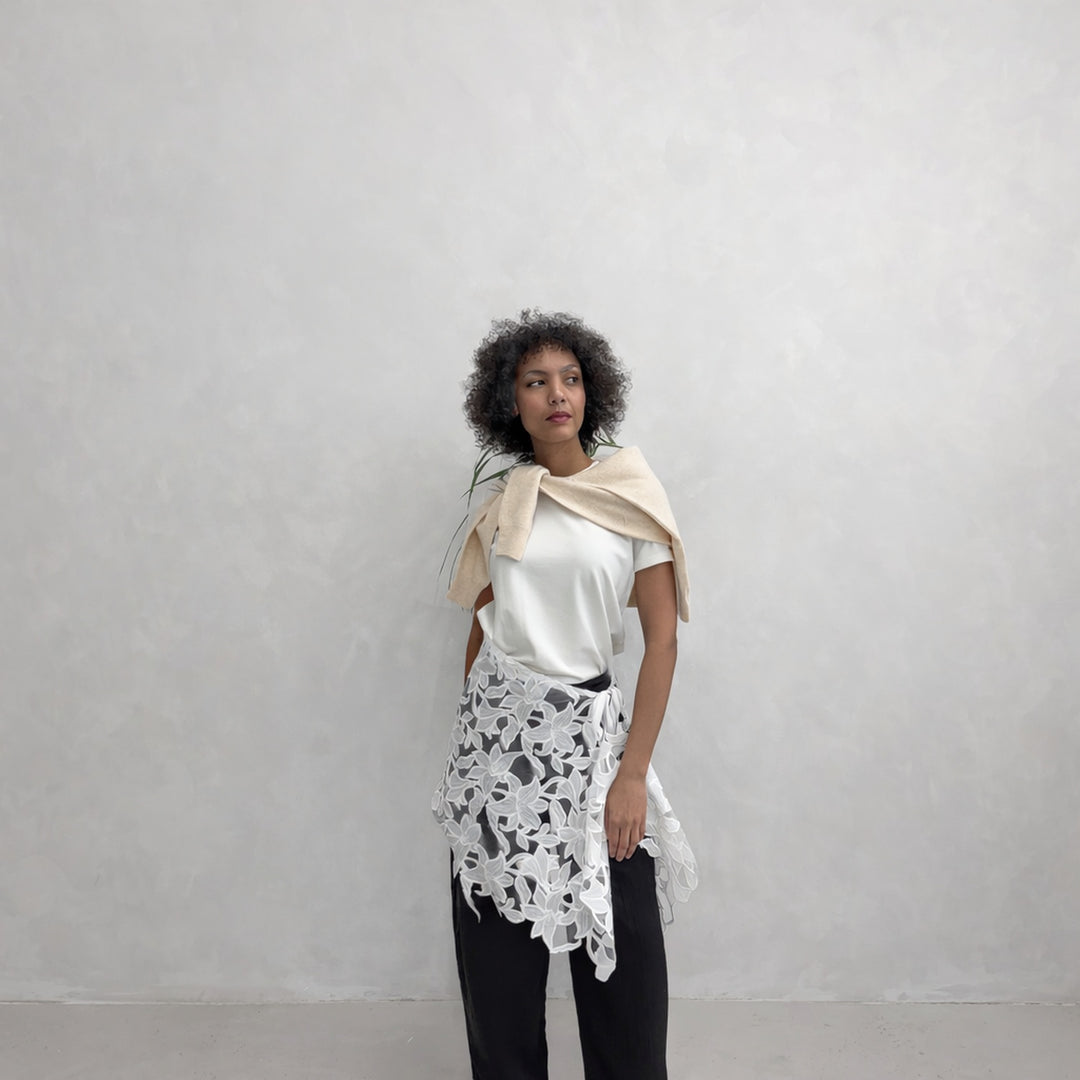 White Floral 3D Lace Wrap Tie Apron Skirt