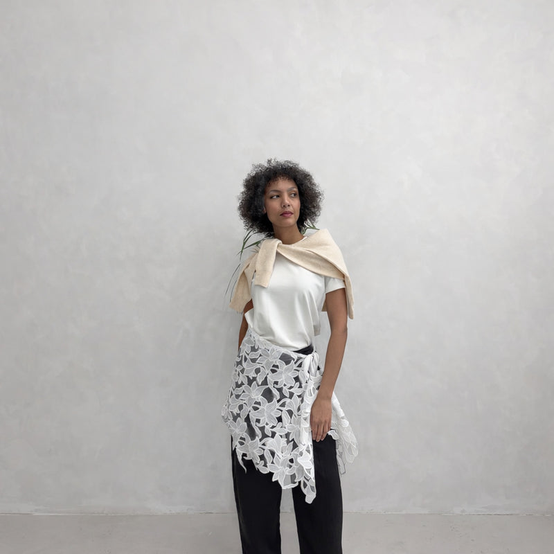 White Floral 3D Lace Wrap Tie Apron Skirt
