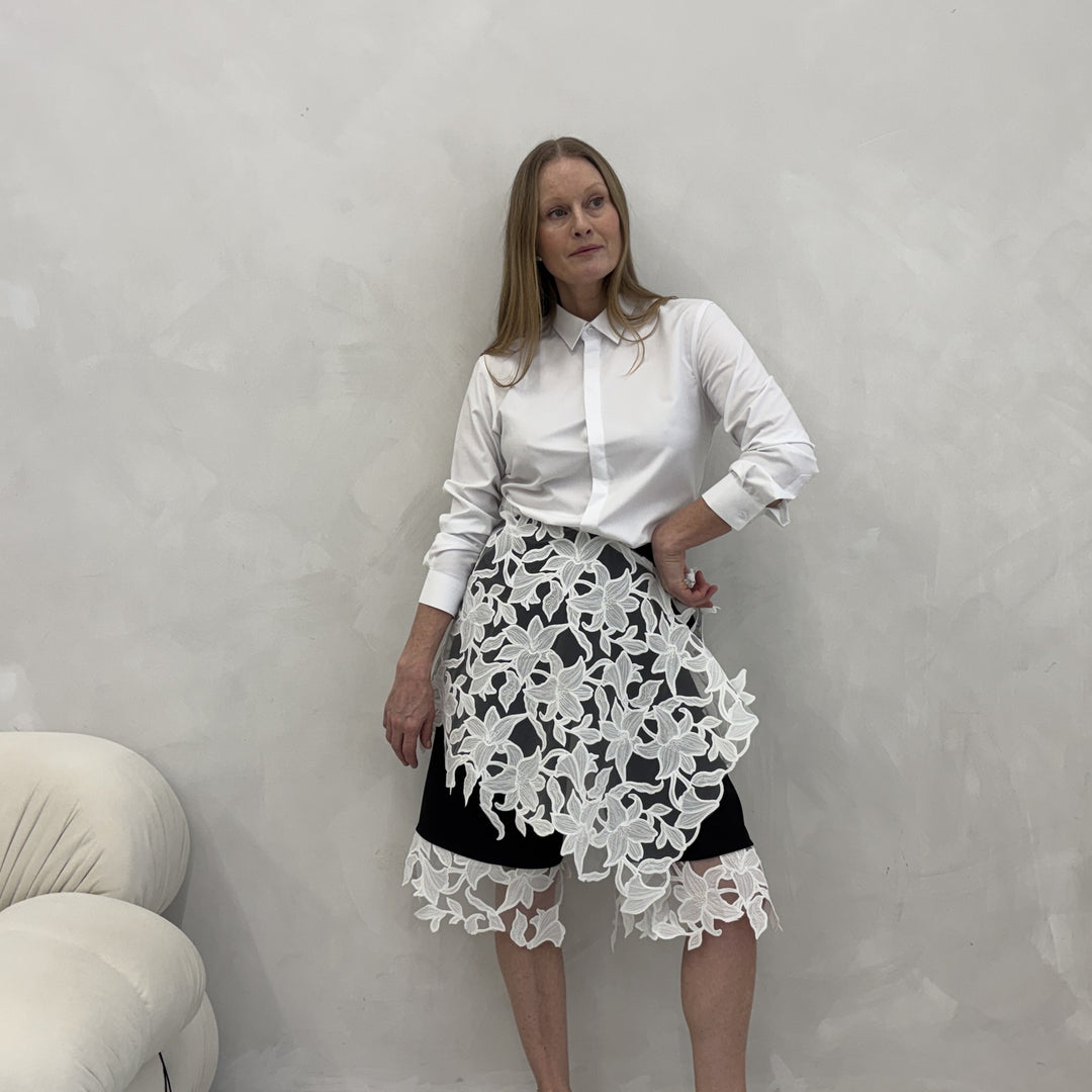 White Floral 3D Lace Wrap Tie Apron Skirt