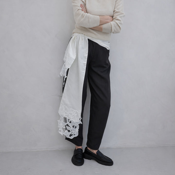 White Silk And 3D Lace Long Scarf