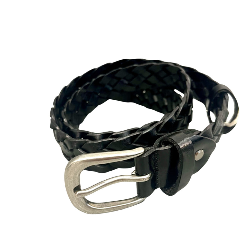 Leather plaited belt with silver buckle