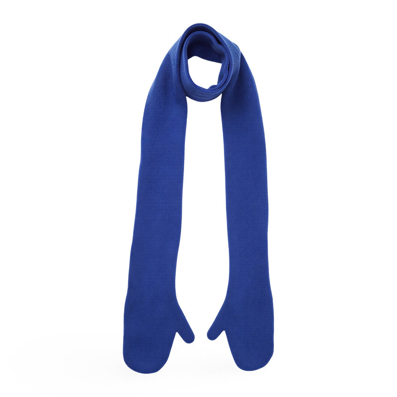 Cobalt Blue Wool Long Scarf With Mittens