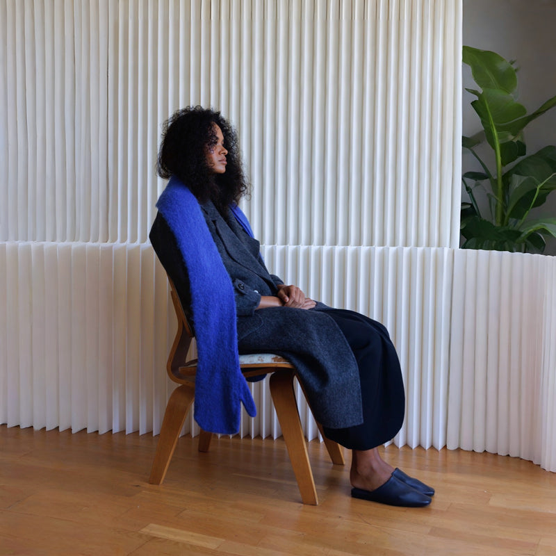 Cobalt Blue Wool Long Scarf With Mittens
