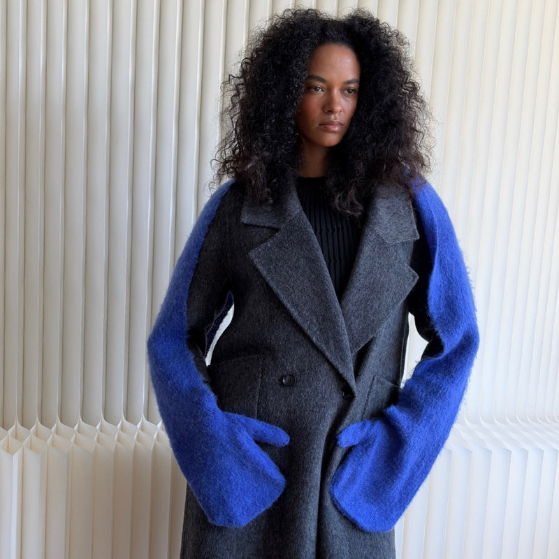 Cobalt Blue Wool Long Scarf With Mittens