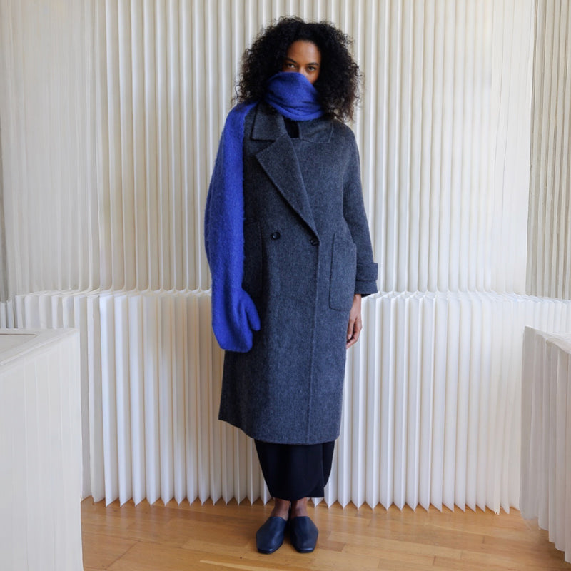 Cobalt Blue Wool Long Scarf With Mittens