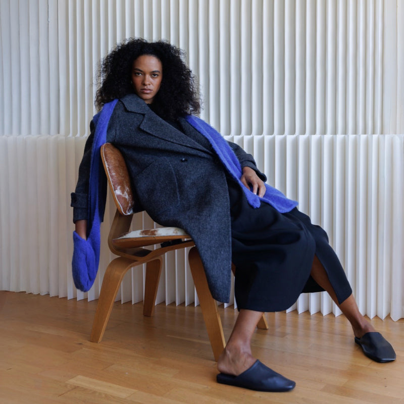 Cobalt Blue Wool Long Scarf With Mittens