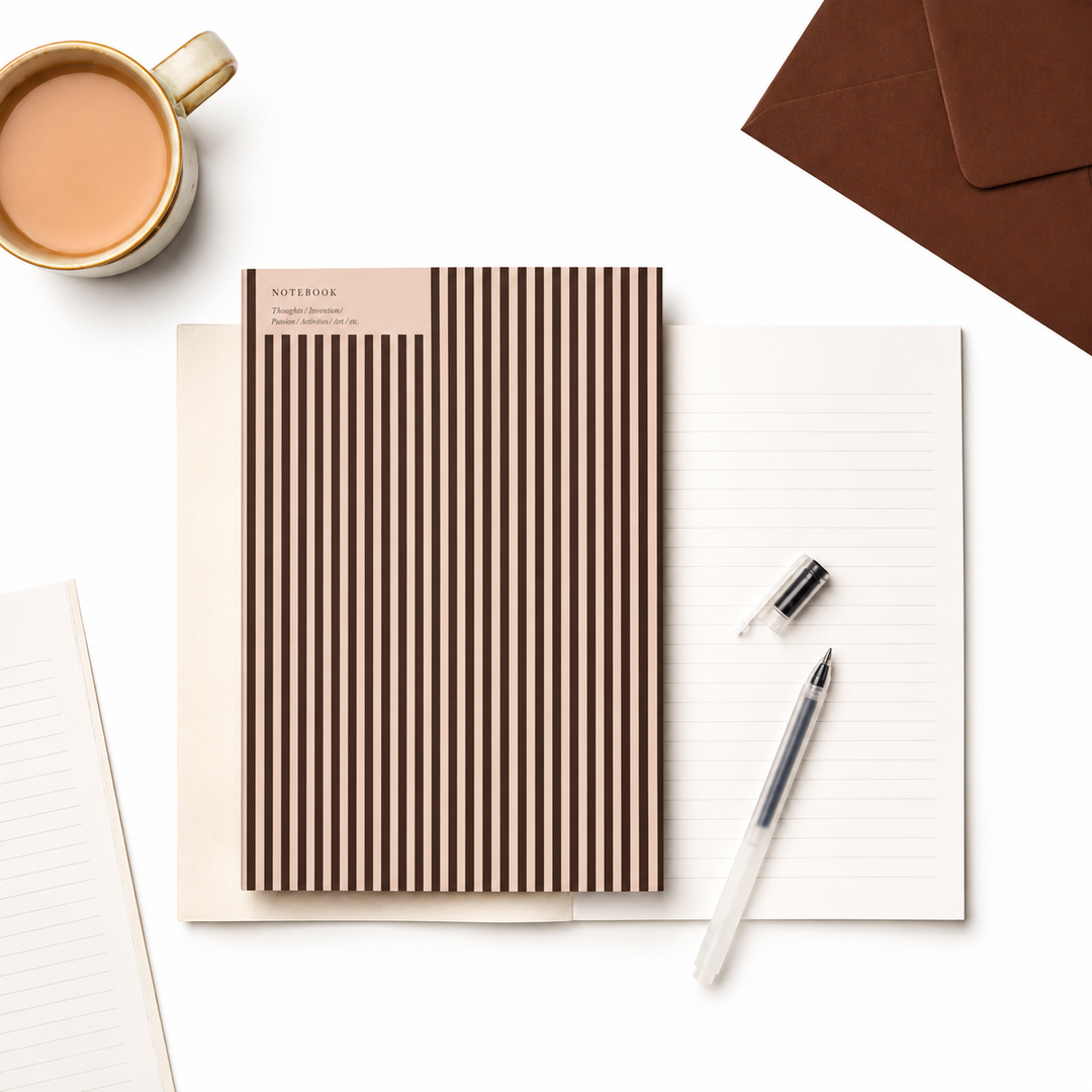 Kinshipped A5 Ruled + Plain Burgundy/Russet Stripe Notebook