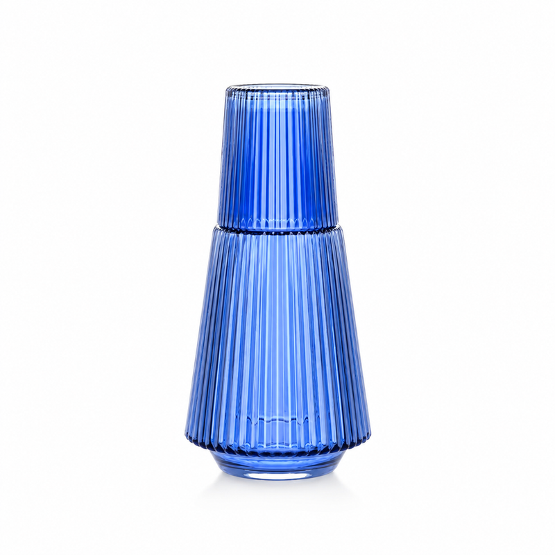 Blue Glass Vase & Glass Water set