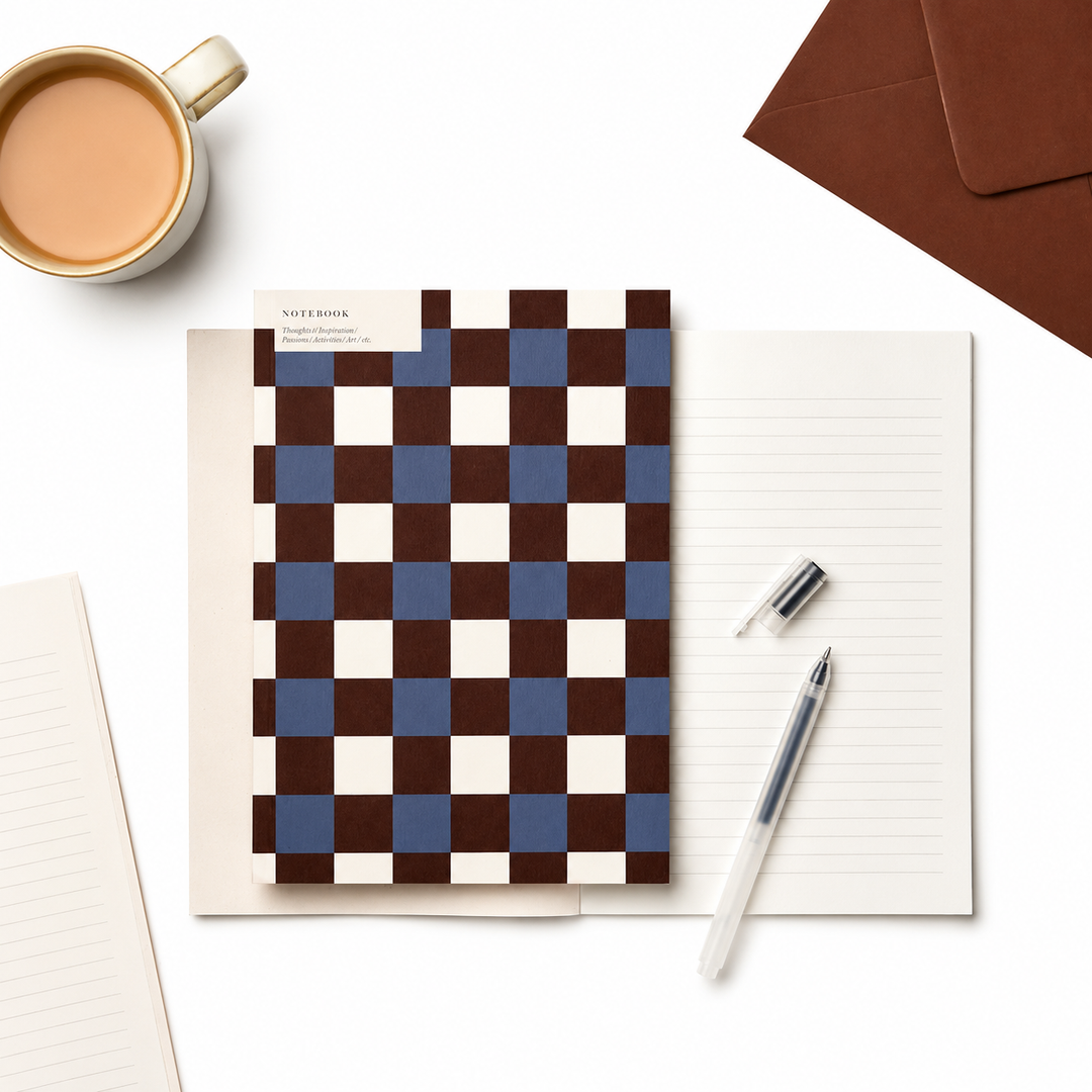 Kinshipped A5 Ruled + Plain Burgundy/Blue Tile Notebook