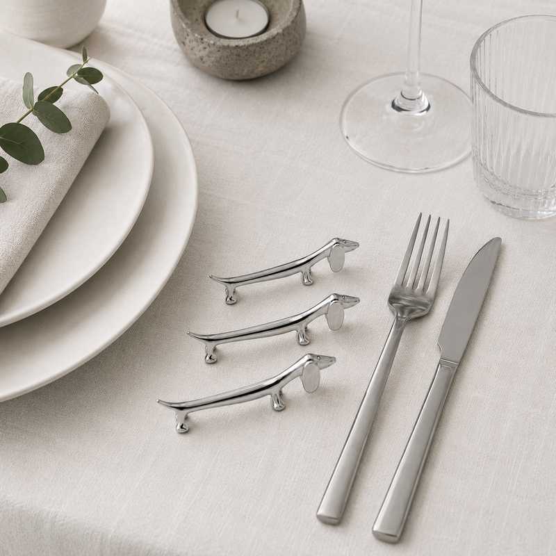 Silver Sausage Dog Dachshund Chrome Chopstick & Knife Rest