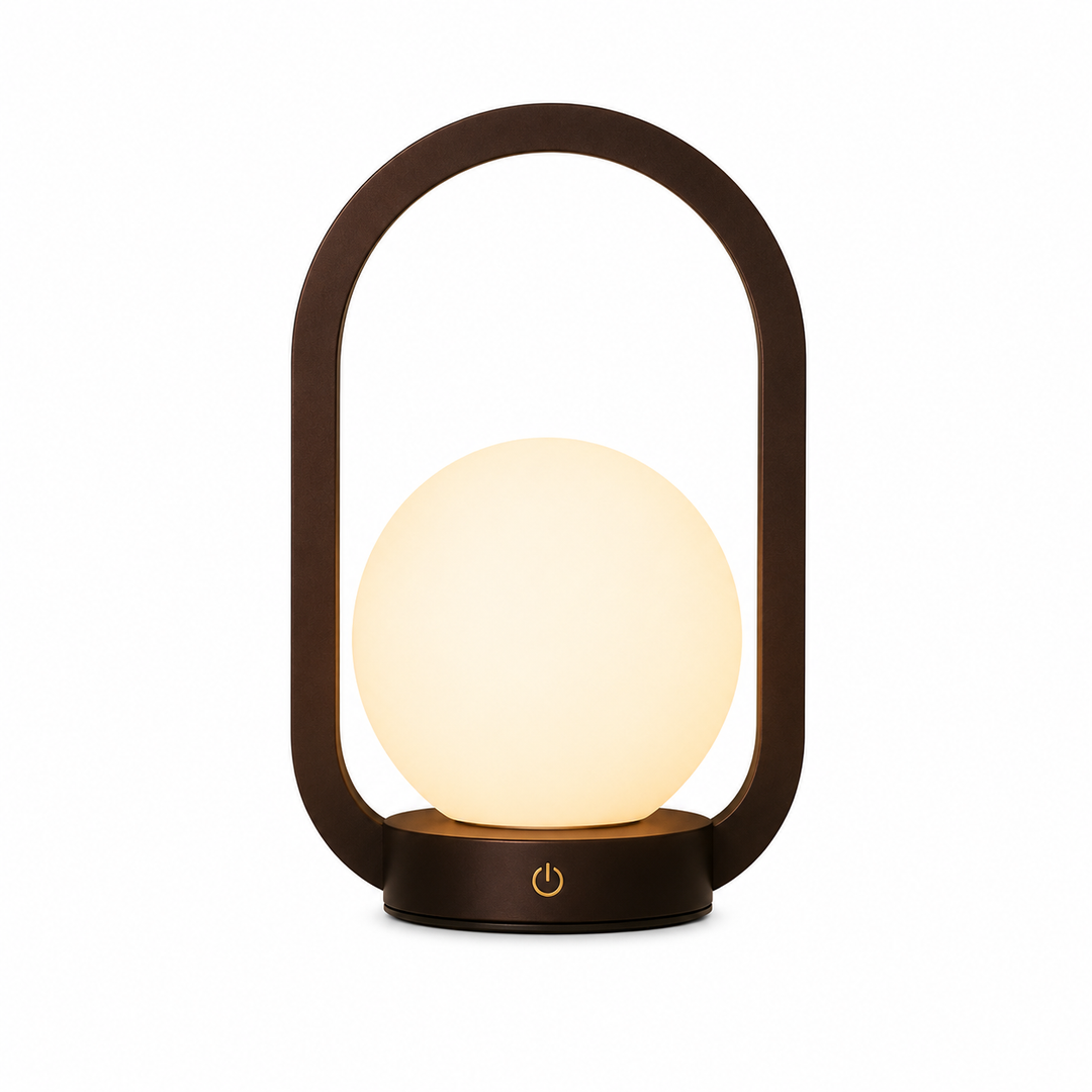 Sixton London Mini Lantern Walnut Style Rechargeable Touch Lamp