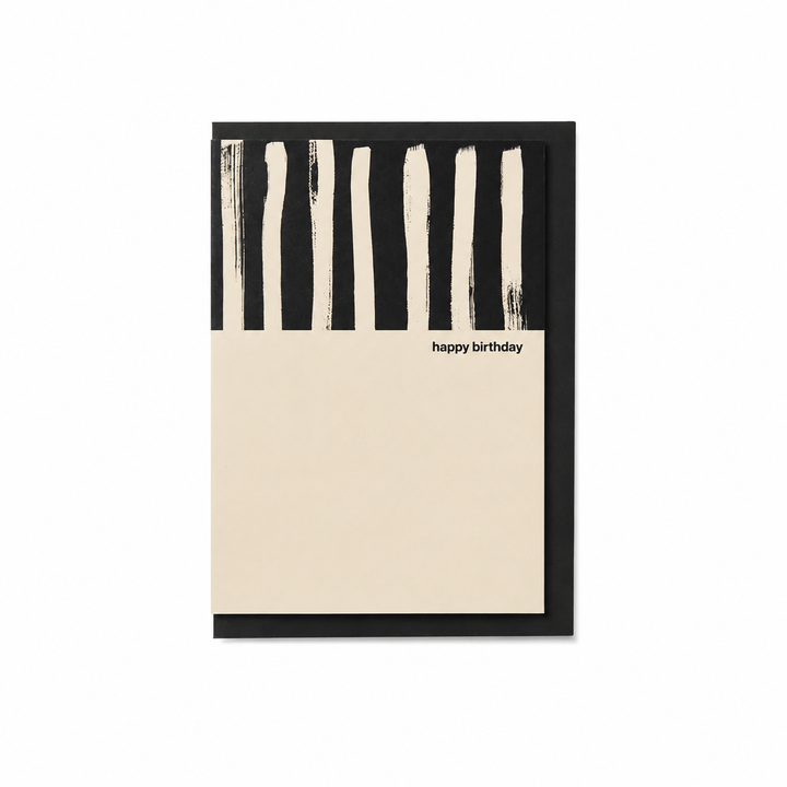 Kinshipped Painted Stripe Black and Cream Happy Birthday Card