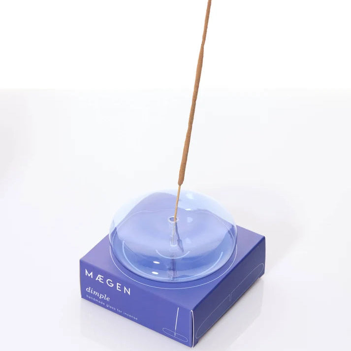 MÆGEN Hand Blown Glass Incense Holder Blue Dimple