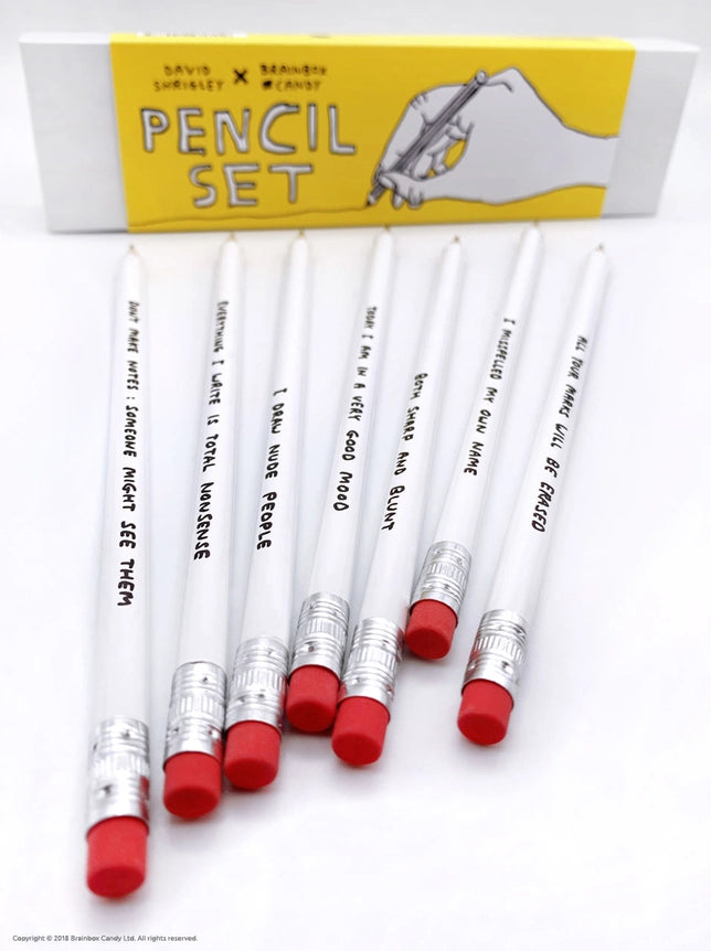 David Shrigley Funny Pencil Box Gift Six Designs Set One
