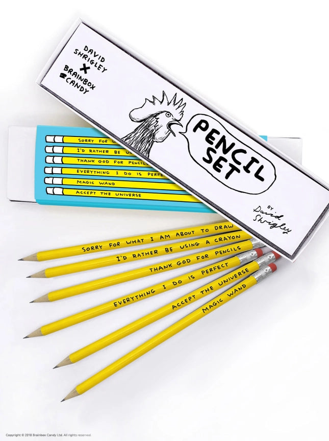 David Shrigley Funny Pencil Box Gift Six Designs Set Three