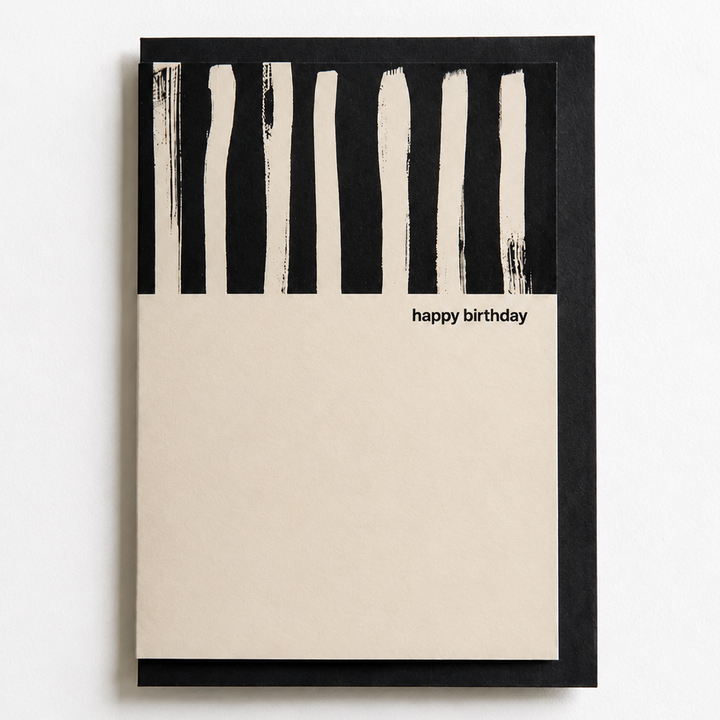 Kinshipped Painted Stripe Black and Cream Happy Birthday Card