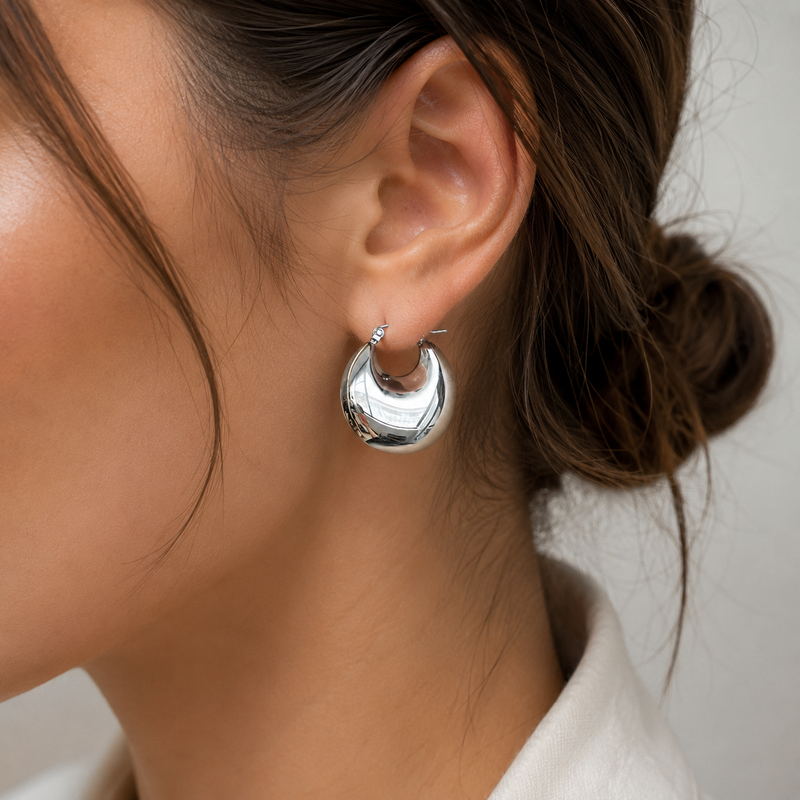 Sterling Silver Chunky Hoop Earring