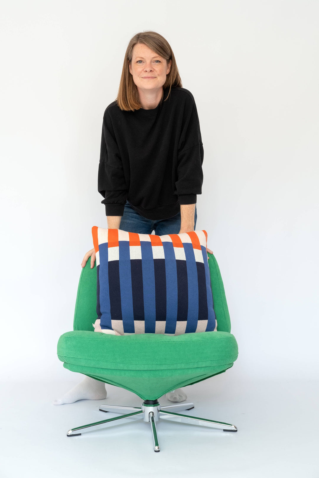 Cotton Knit Throw Pillow Cushion Cover in Studie Navy