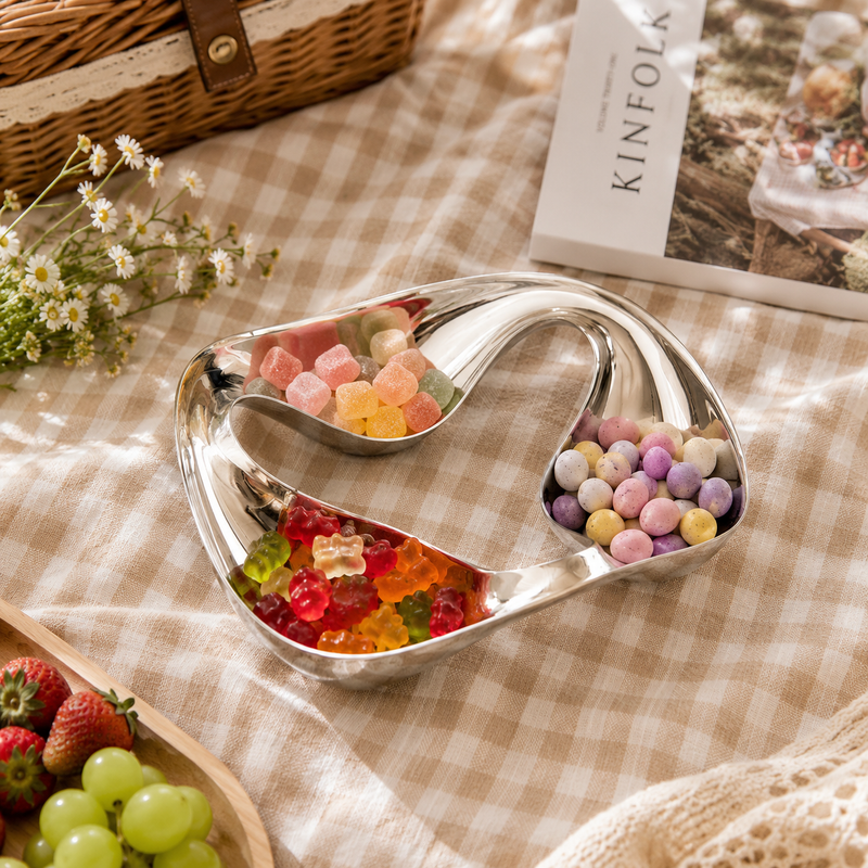 Stainless Steel Three Compartment Organic Snack Plate