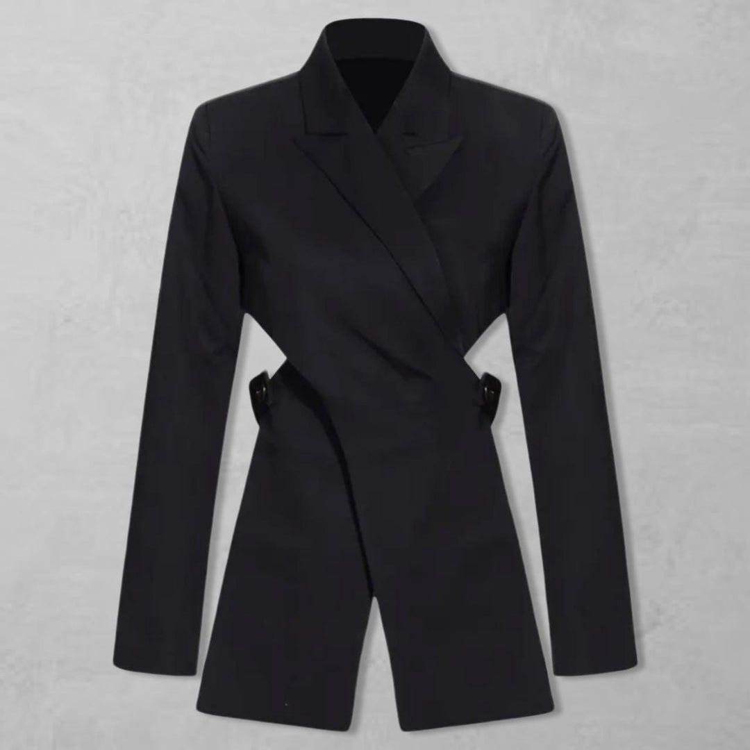 Reworked black blazer with wrap detail and cut out back