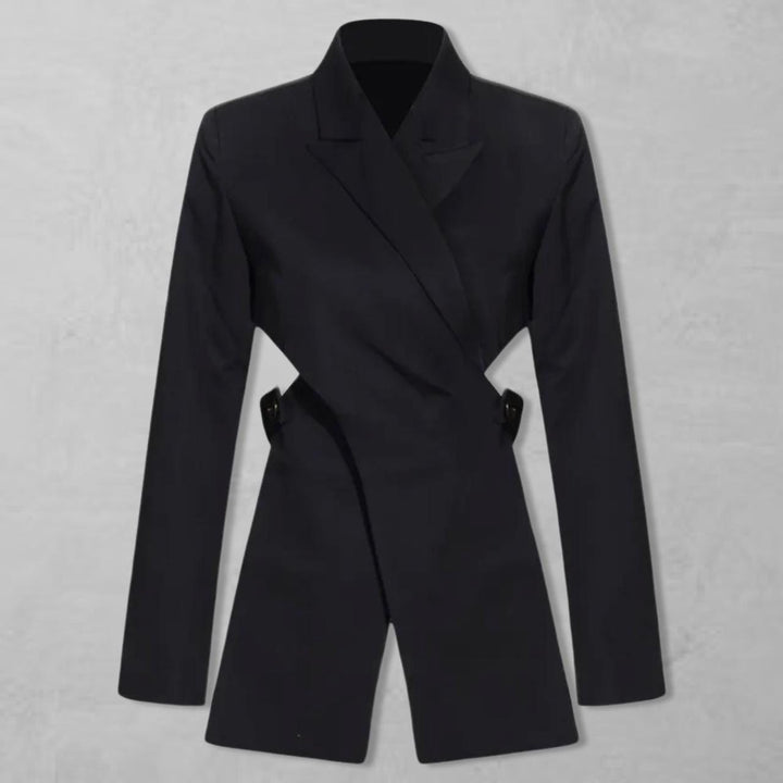 Reworked black blazer with wrap detail and cut out back