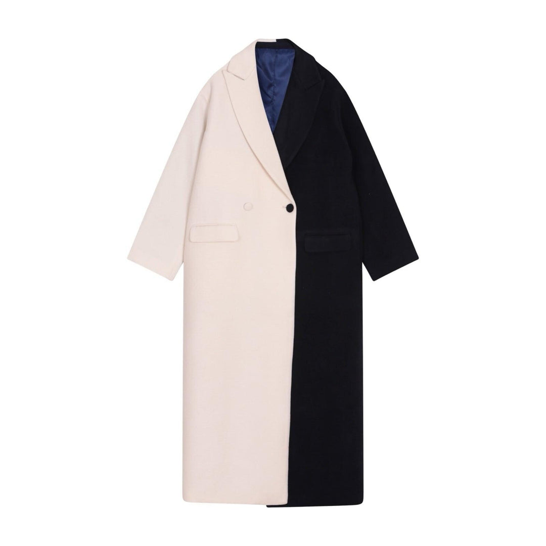 Navy And White Wool Double Breasted Trench Coat