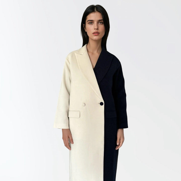Navy And White Wool Double Breasted Trench Coat