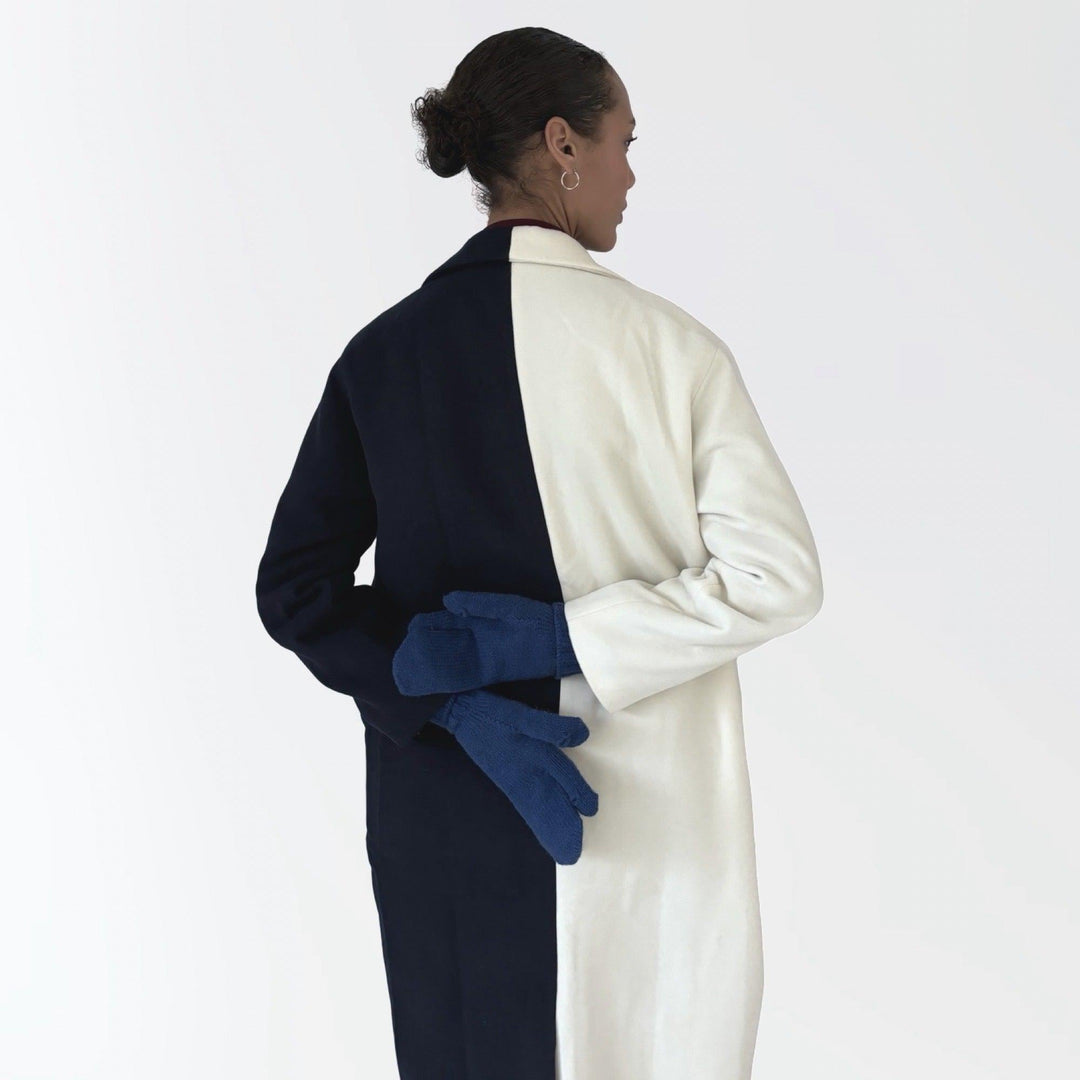 Navy And White Wool Double Breasted Trench Coat