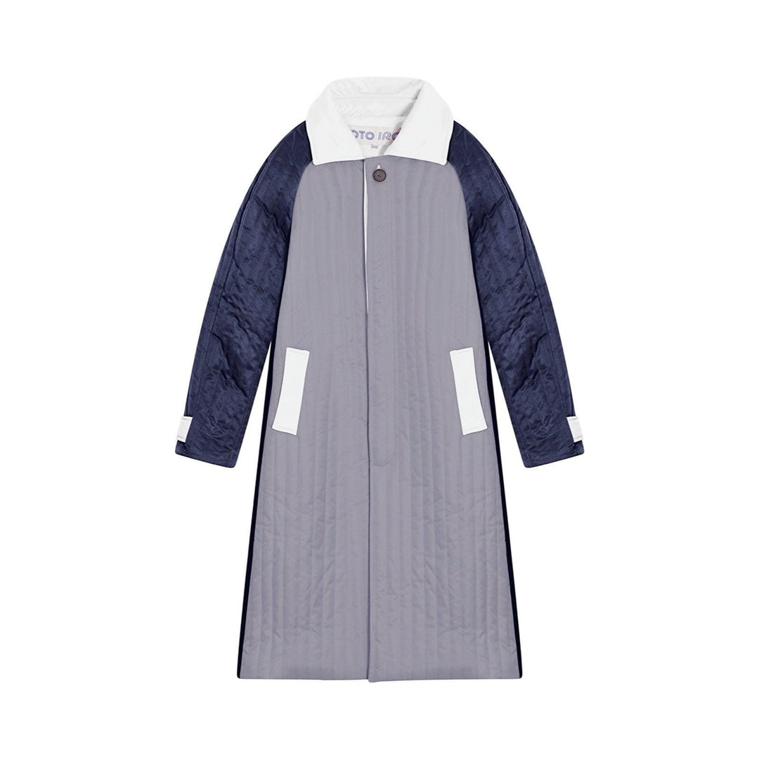Grey Navy White Patchwork Colour Block Quilt Long Jacket