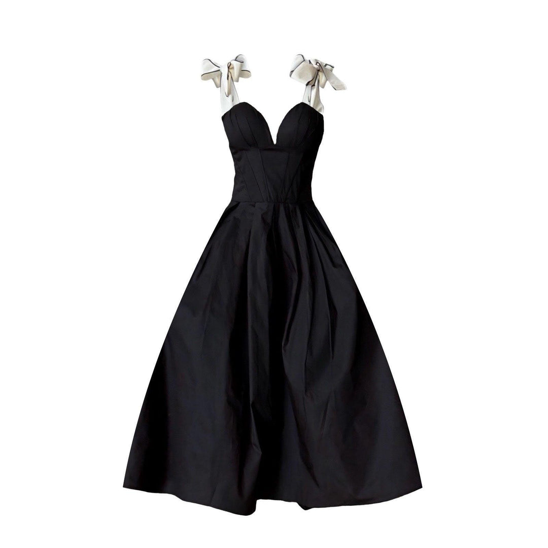Black corset dress with contrasting trap ties