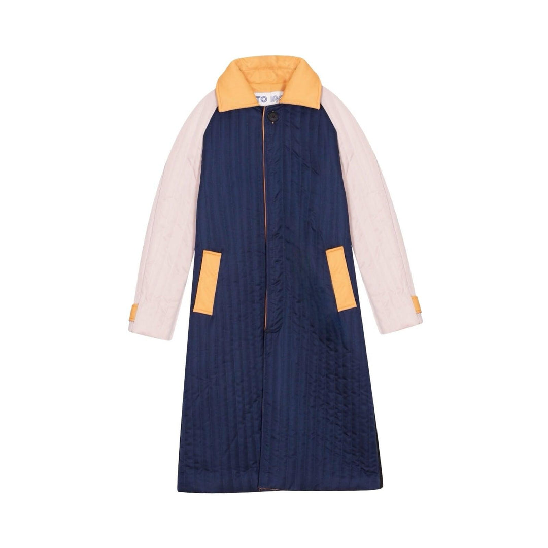Navy Orange Patchwork Colour Block Quilt Long Jacket