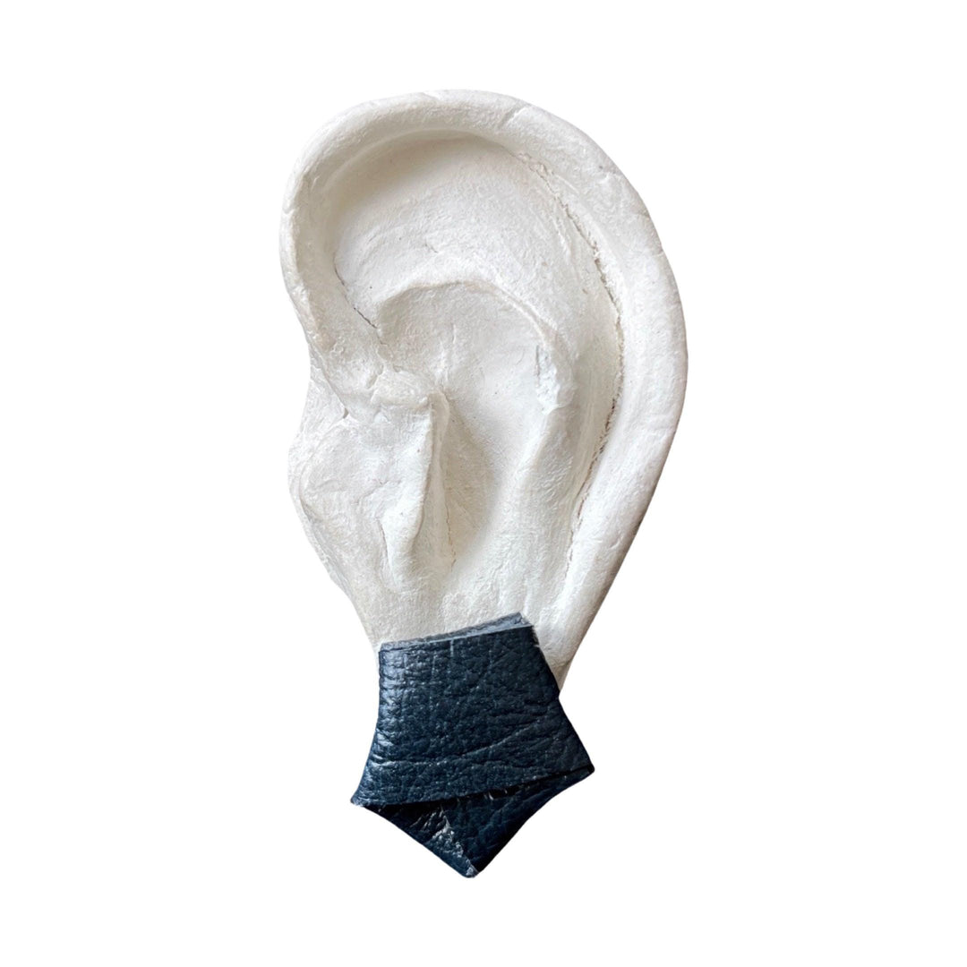 Origami navy nappa leather stud earrings