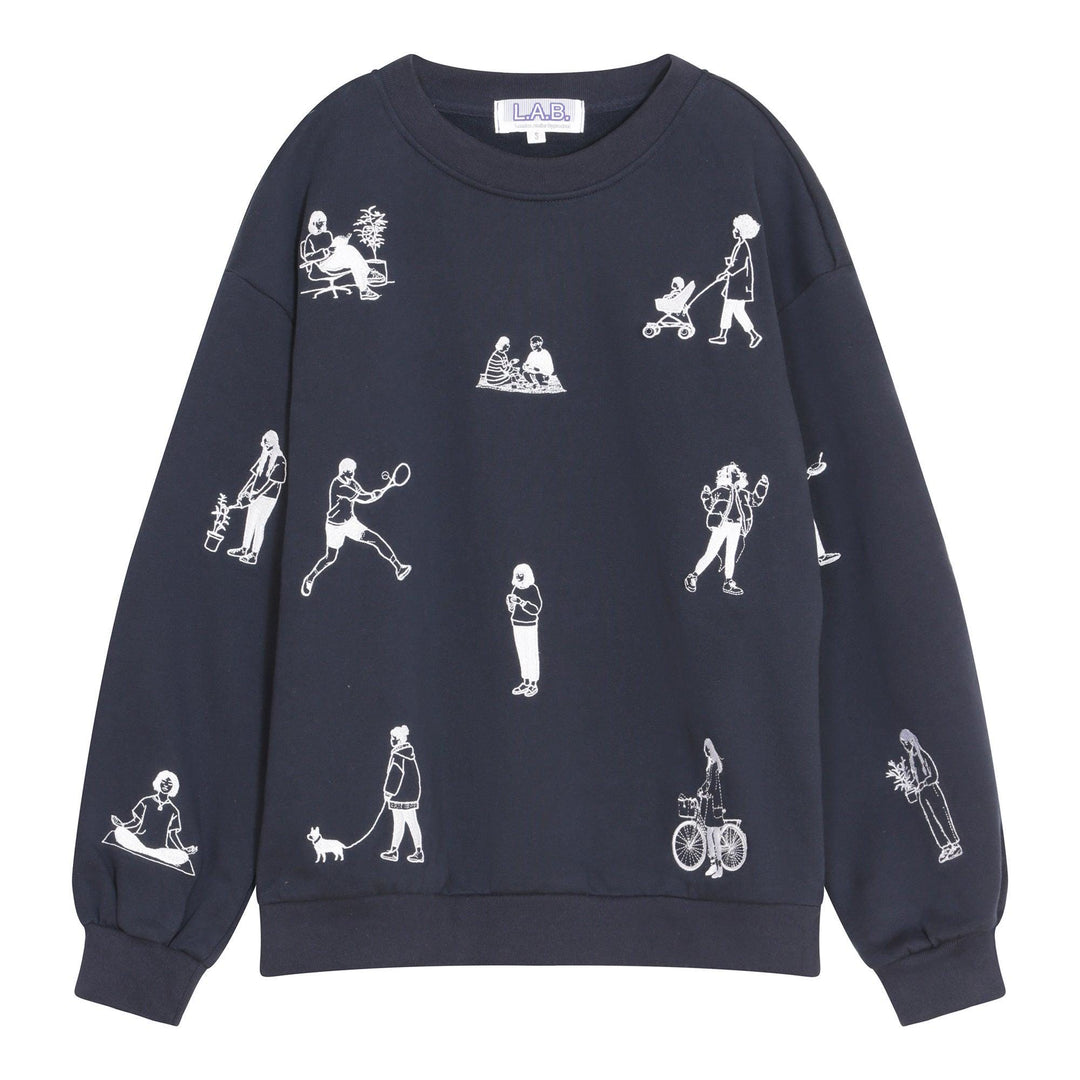 Navy heavyweight jumper with people embroidery
