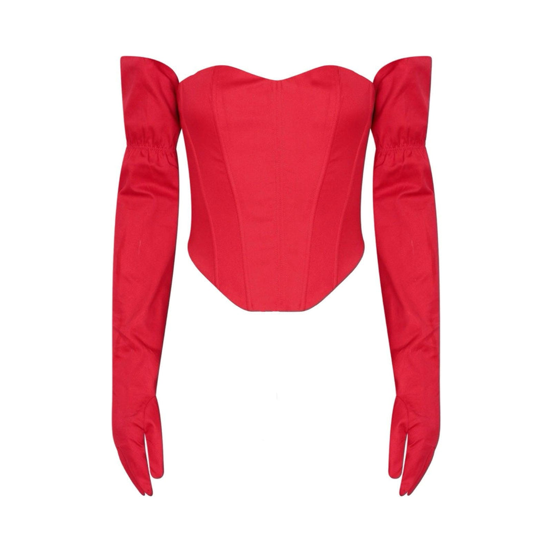 Red sweetheart corset with long gloves