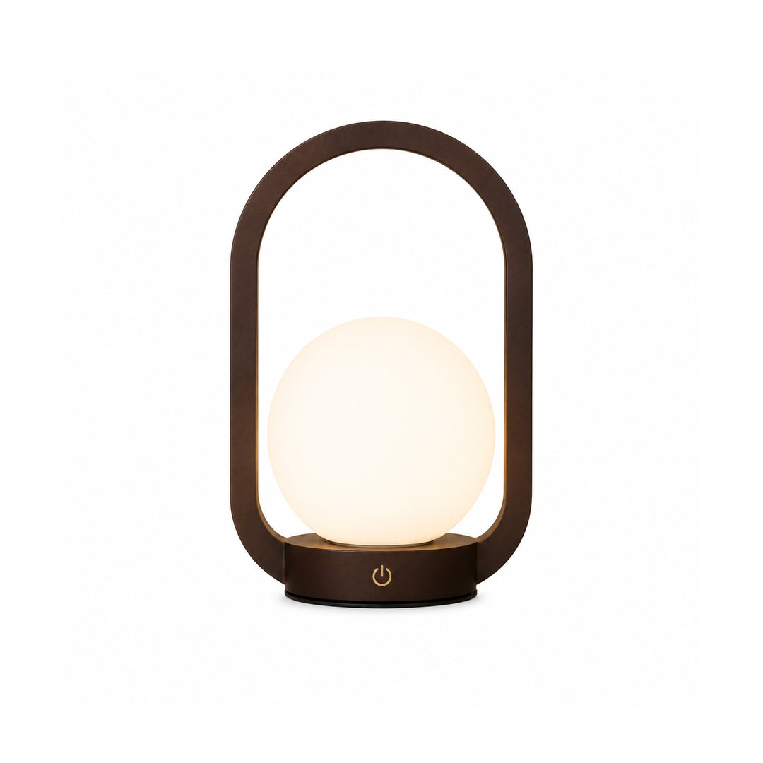 Sixton London Mini Lantern Walnut Style Rechargeable Touch Lamp