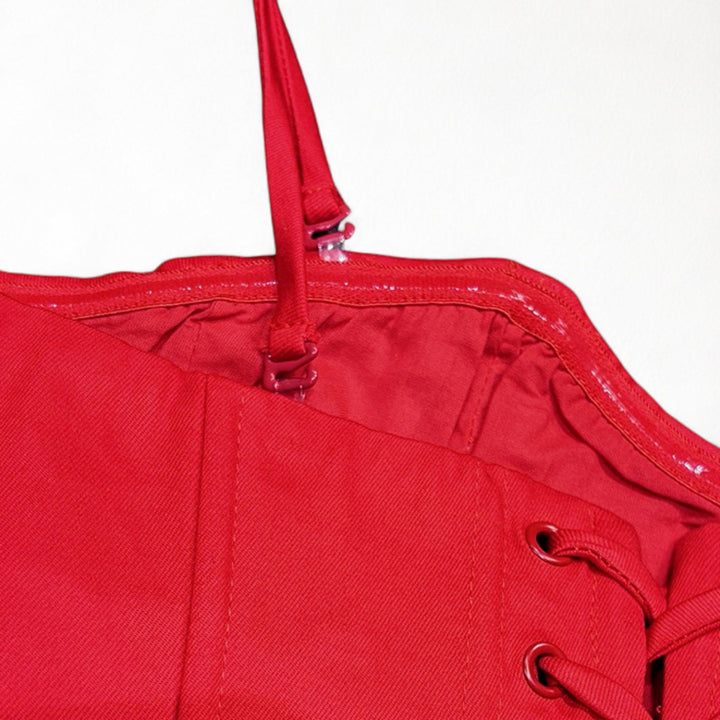 Red sweetheart corset with long gloves