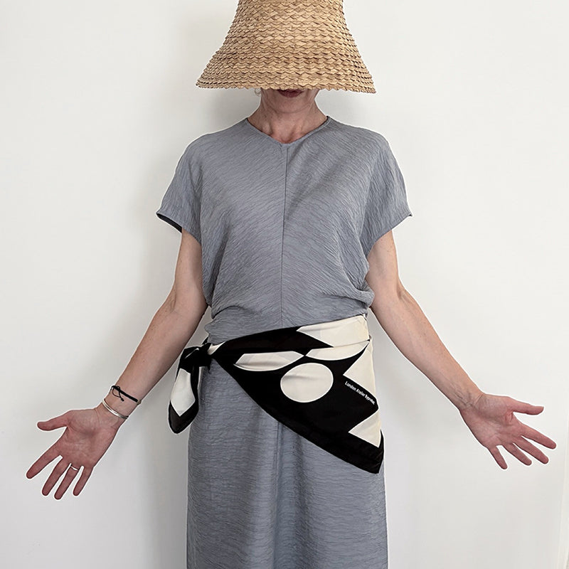 Black Geometric Print Square Silk Scarf