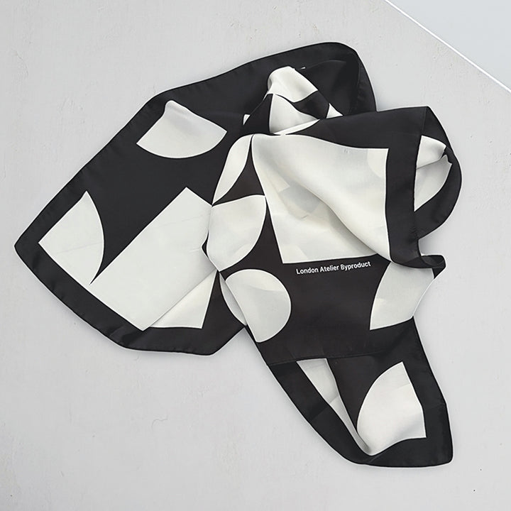 Black Geometric Print Square Silk Scarf