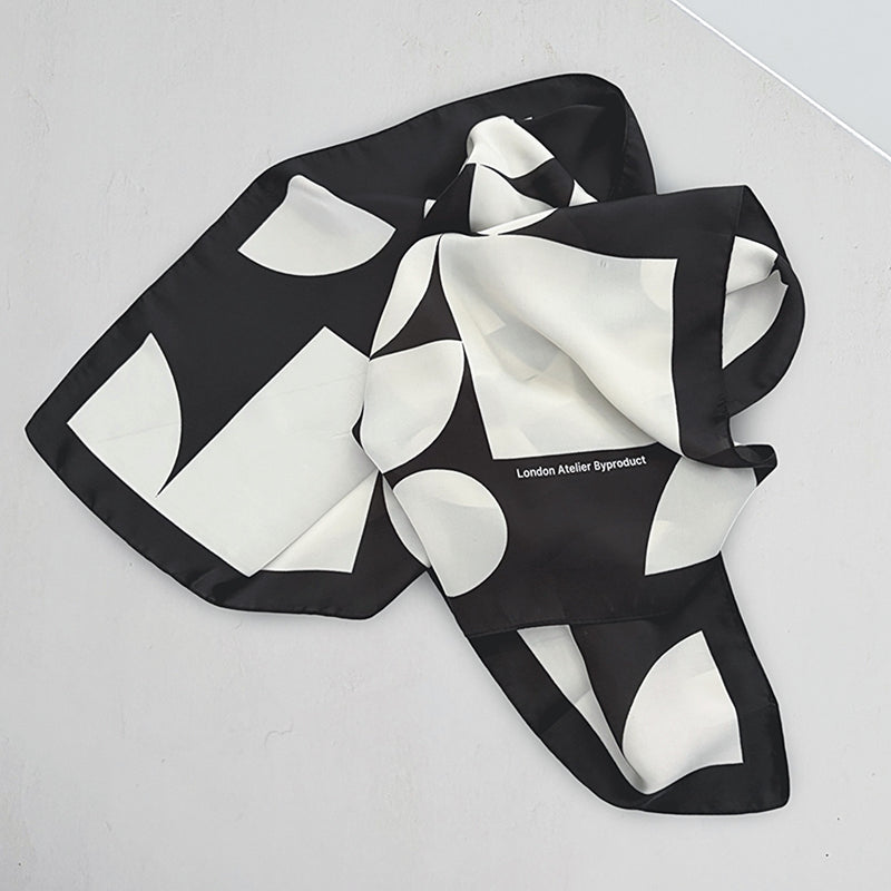 Black Geometric Print Square Silk Scarf