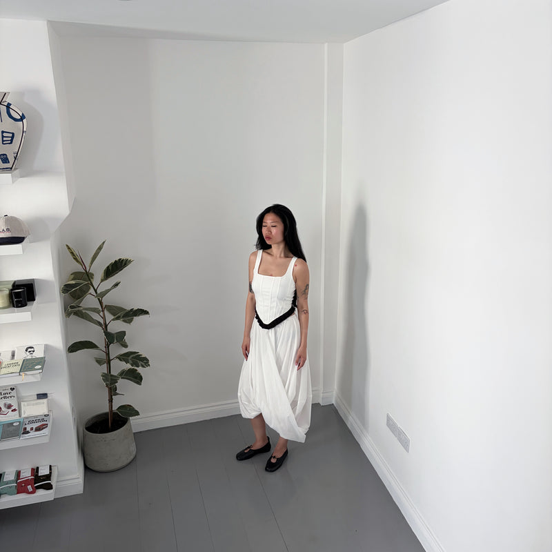 White Asymmetric Twisted Ballon Skirt