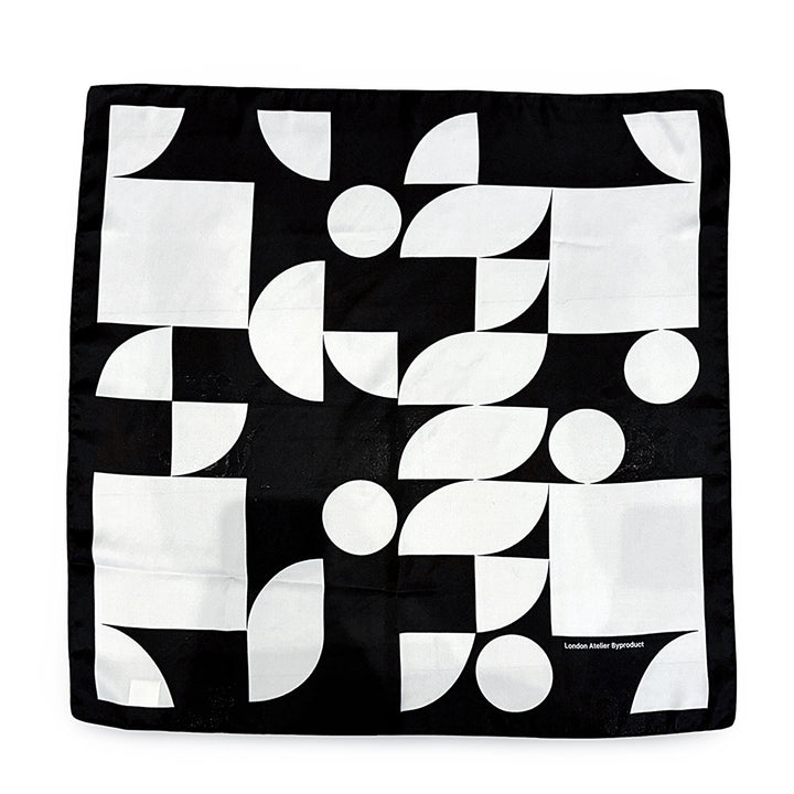Black Geometric Print Square Silk Scarf