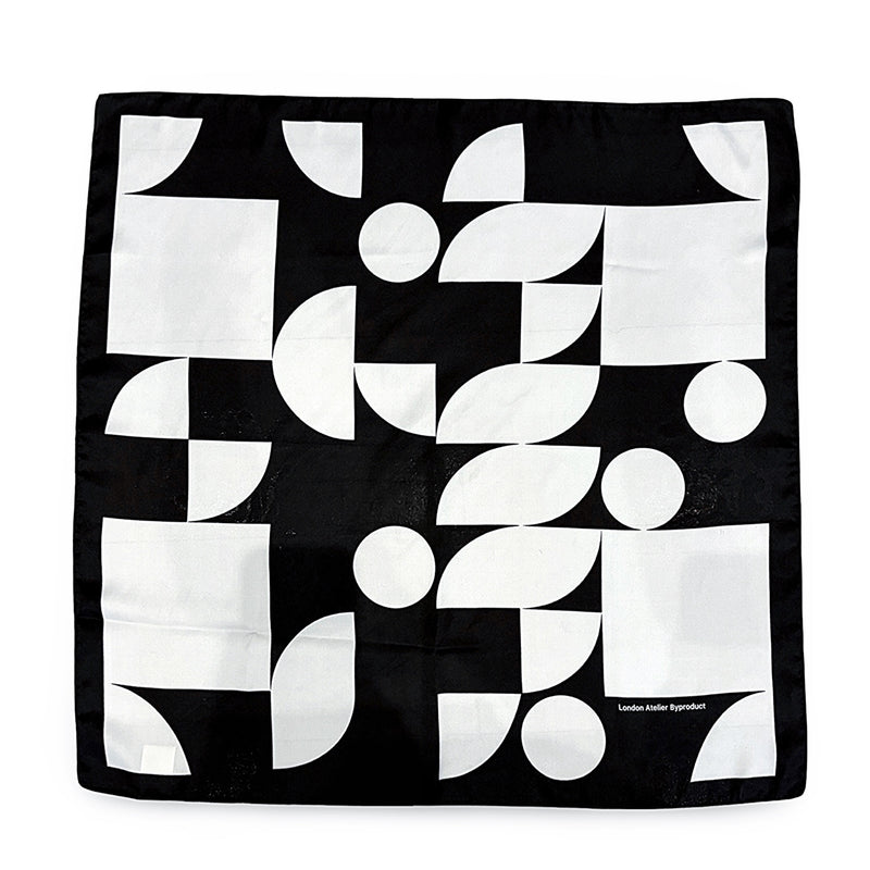 Black Geometric Print Square Silk Scarf