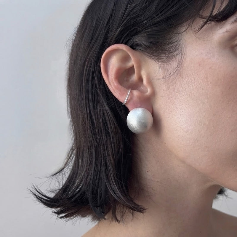 Brushed Round Silver Stud Earrings