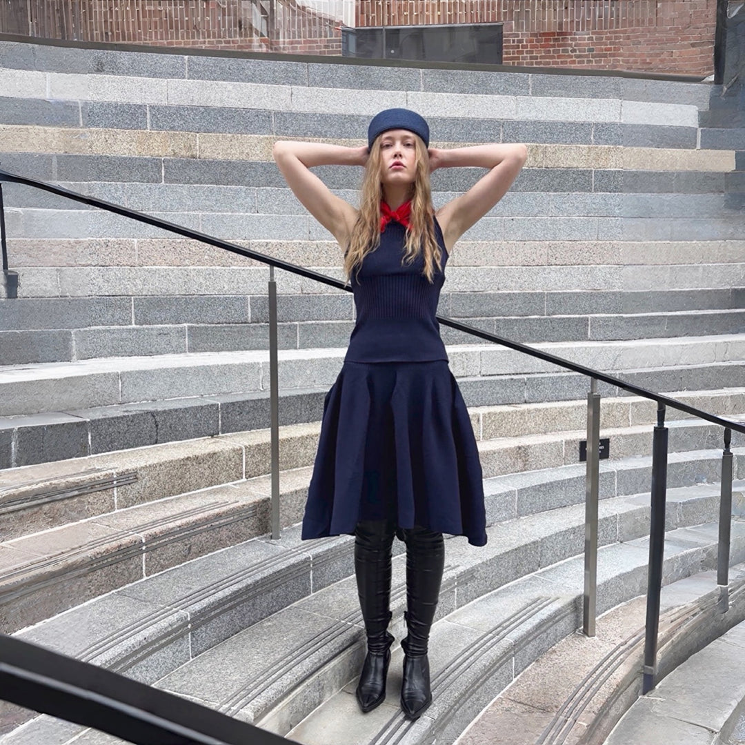 Navy Knitted Top And Skirt Co-Ordinates Set