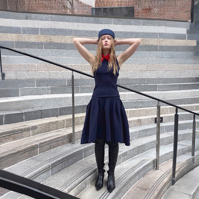 Navy Knitted Top And Skirt Co-Ordinates Set
