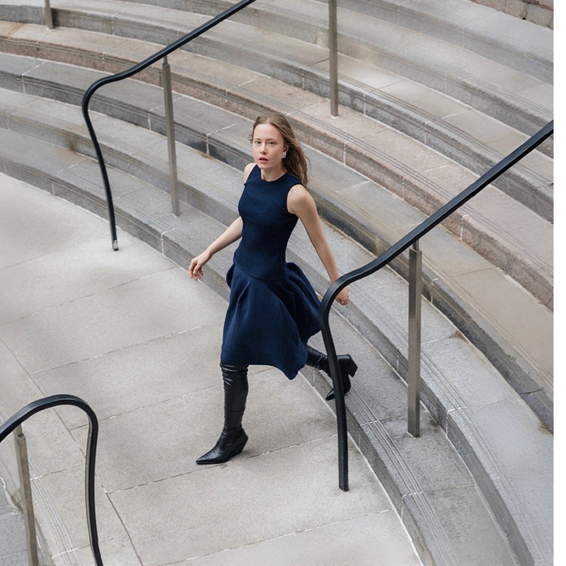 Navy Knitted Top And Skirt Co-Ordinates Set