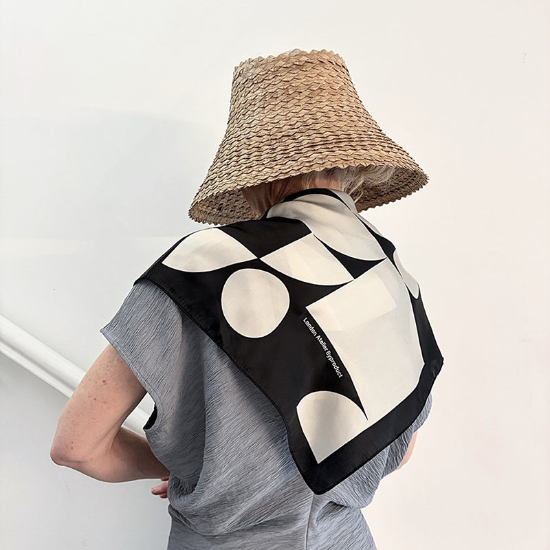 Black Geometric Print Square Silk Scarf