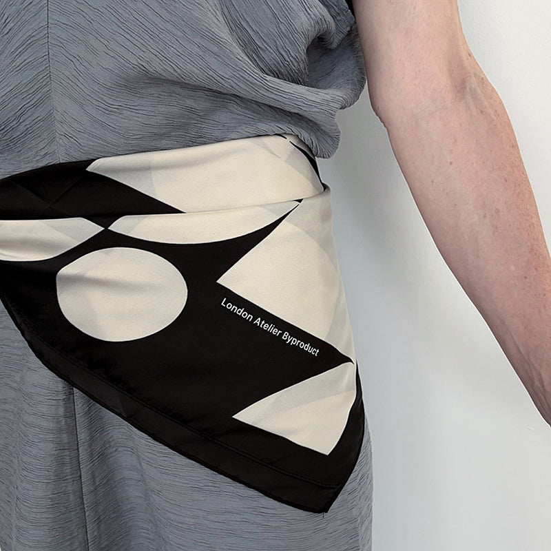 Black Geometric Print Square Silk Scarf