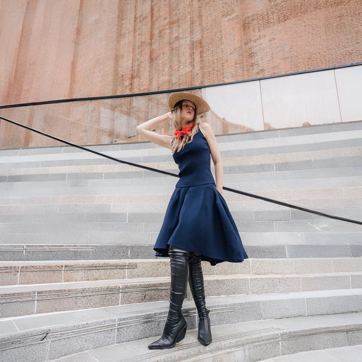 Navy Knitted Top And Skirt Co-Ordinates Set